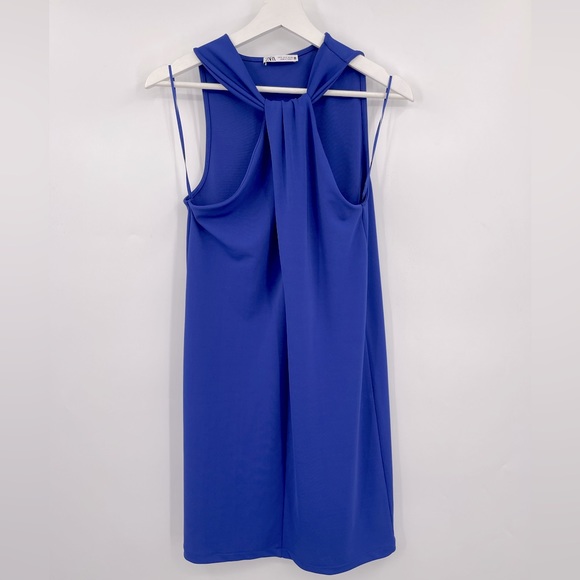 Zara Dress Knotted Halter Dress Size Small Color Blue Sleeveless - Picture 3 of 11
